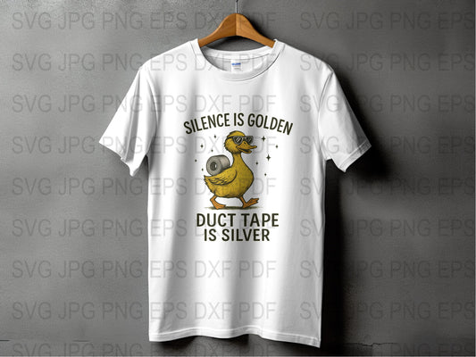 Funny Duck T-Shirt, Silence is Golden Duct Tape Gift, Unisex Adult Casual Tee, Graphic Novelty Shirt, Cute Animal Shirt Design