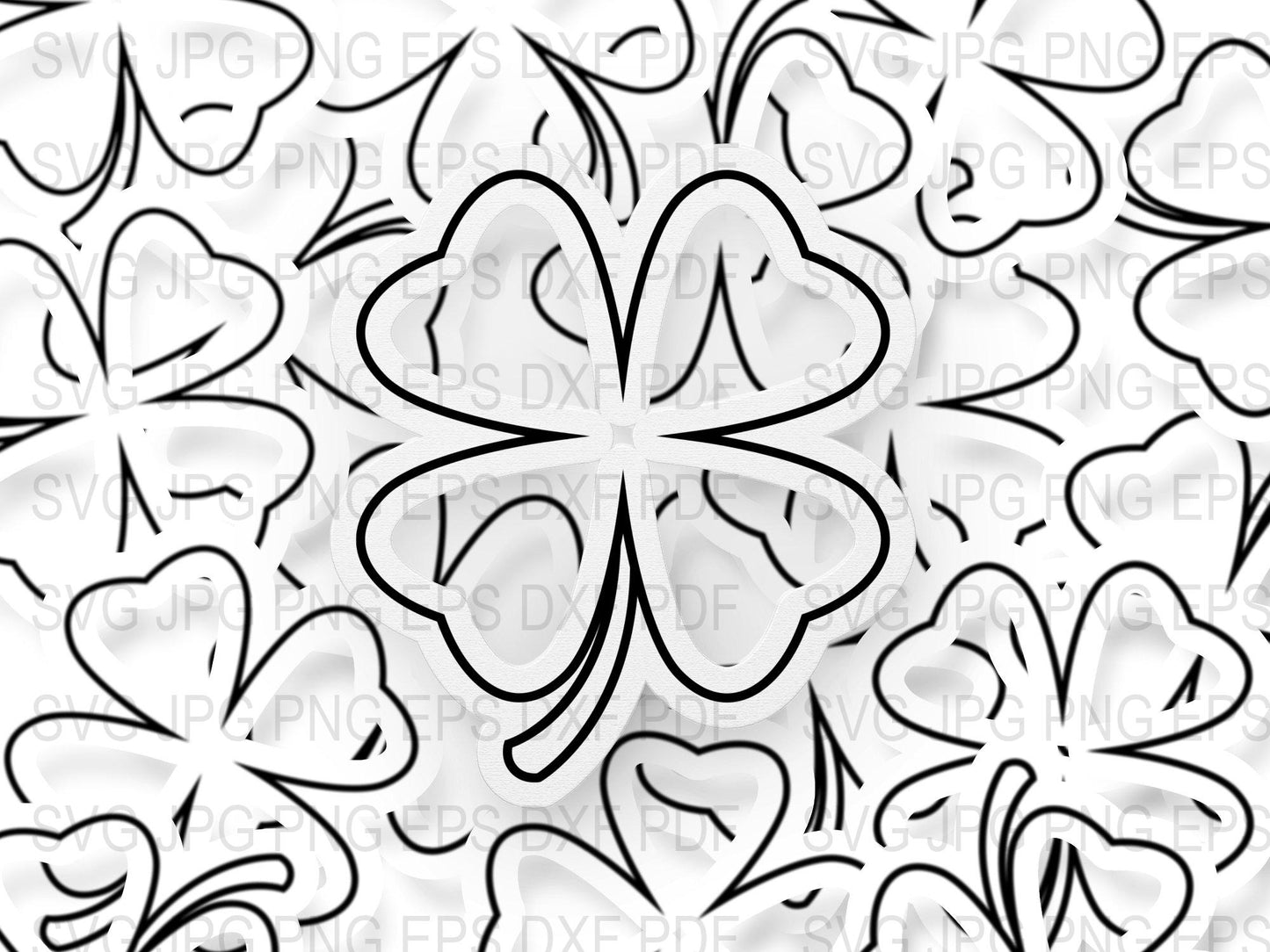 Black and White Clover Pattern Seamless Background Digital Paper SVG, PNG Files for Crafting and Decor