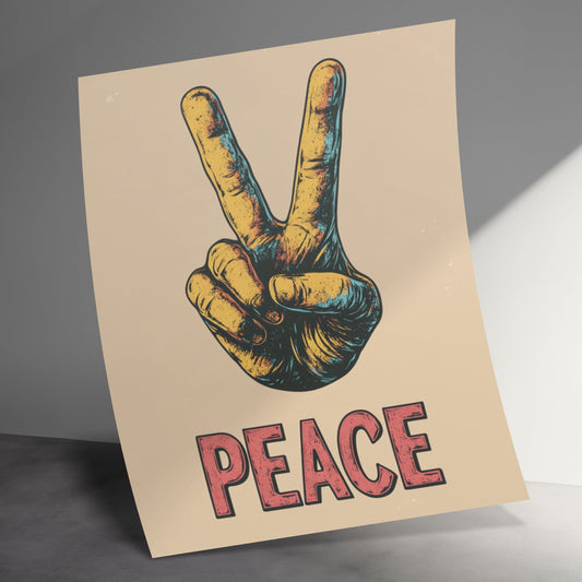 Vintage Peace Sign Poster, Retro Hippie Wall Art, Colorful 1960s Style Home Decor, Inspirational Artwork