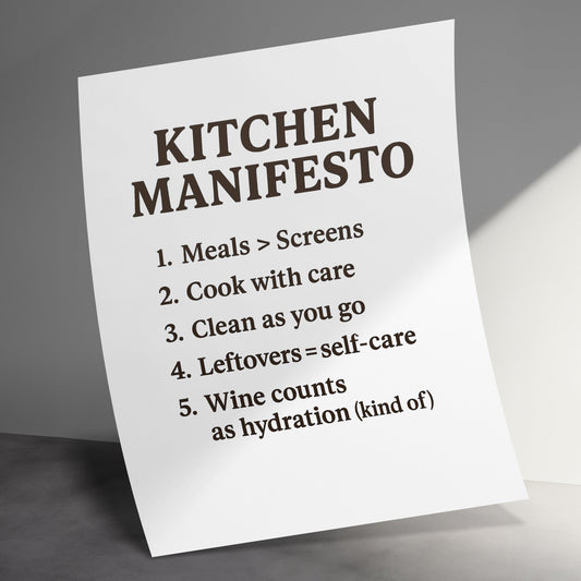 Kitchen Manifesto Poster, Modern Home Decor, Minimalist Typography Wall Art, Dining Room Print, Cooking Rules, Foodie Gift Idea