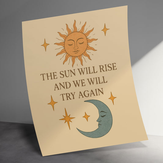 Sun and Moon Printable Wall Art, Inspirational Quote Poster, Celestial Home Decor, Digital Download