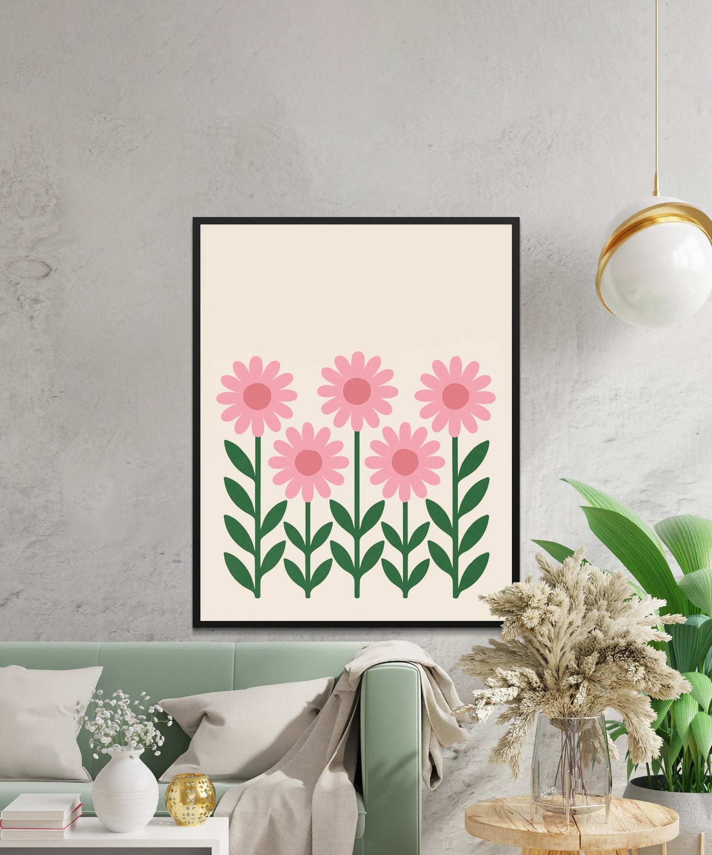 Pink Floral Wall Art Print, Modern Home Decor, Living Room Minimalist Poster, Abstract Flowers Artwork