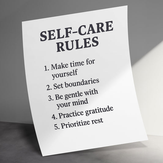 Self-Care Rules Poster, Mental Health Wellness Wall Art, Inspirational Quote Print, Home Decor, Office Decor, Minimalist Typography Design