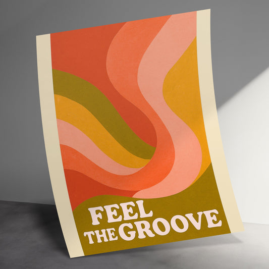 Modern Abstract Art Poster 'Feel the Groove' - Vibrant Wall Art Print for Home Decor, Retro Style Colorful Waves Design