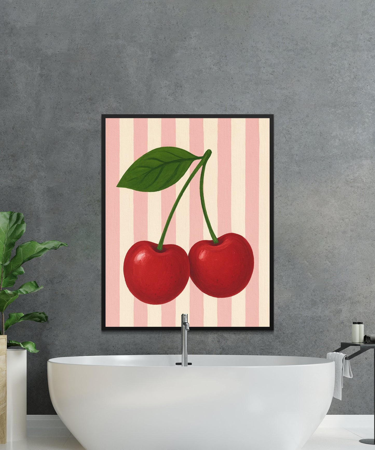 Modern Cherry Art Print, Kitchen Wall Decor, Red Fruit Poster, Minimalist Dining Room Artwork