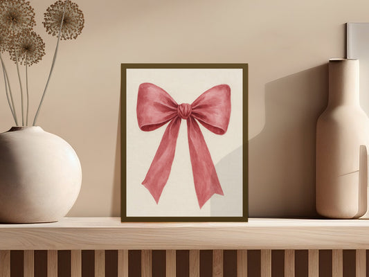 Vintage Pink Bow Art Print, Elegant Wall Decor, Feminine Bedroom Wall Art, Chic Home Decoration