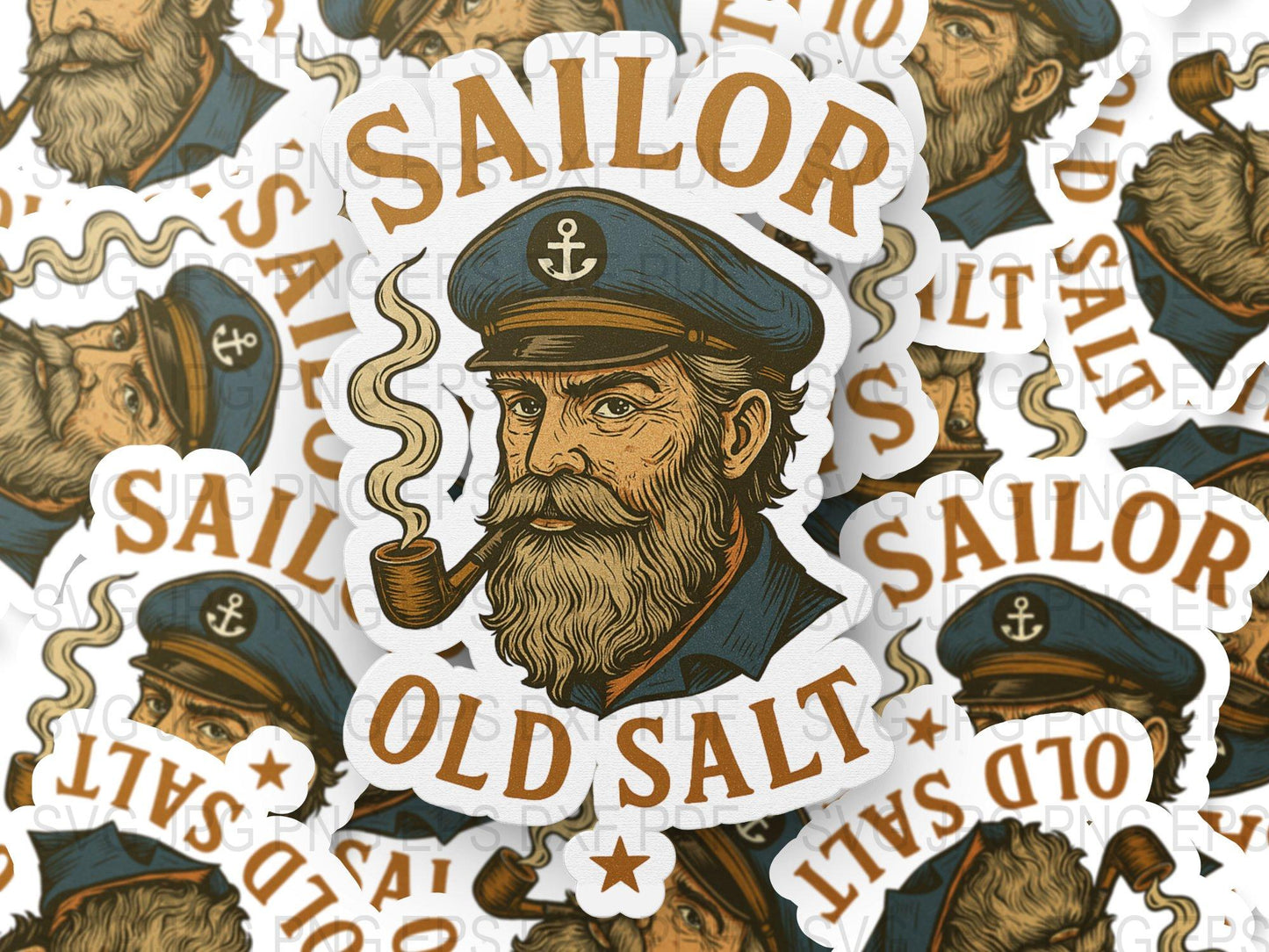 Vintage Sailor Stickers, Old Salt Nautical Theme, Pipe Smoking Sailor, Retro Maritime Decor, Waterproof Vinyl Stickers, Gift for Seafarers