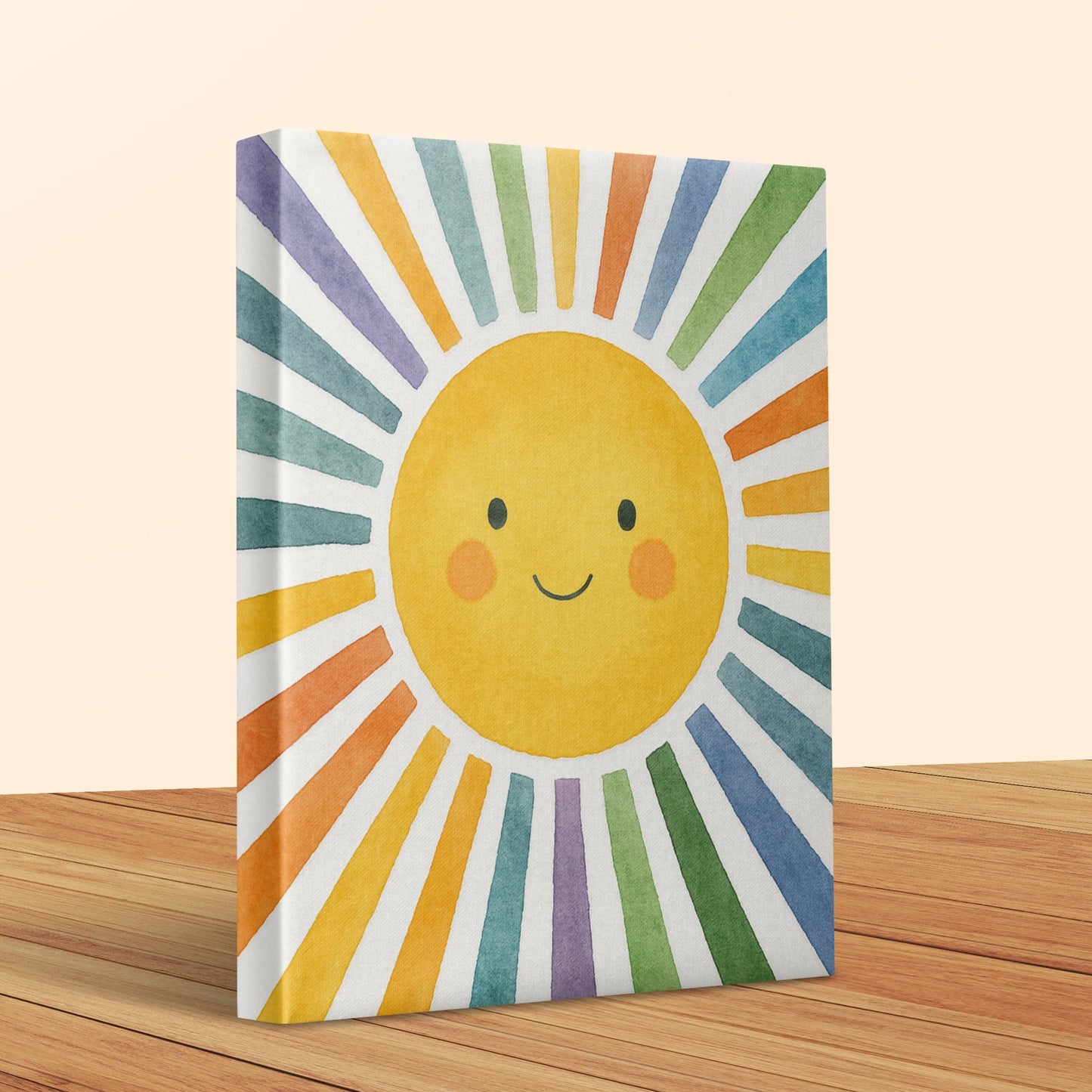 Colorful Sunburst Canvas Print, Smiling Sun Wall Art for Nursery, Rainbow Kids Room Decor