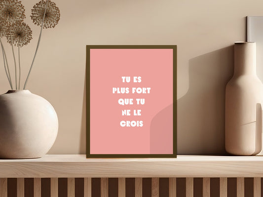 Inspirational French Quote Poster, Minimalist Pink Wall Art, Modern Home Decor, Office Decoration, Motivational Print