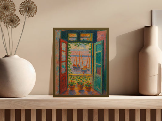 Colorful Abstract Art Print, Modern Home Decor Wall Art, Vibrant Office Decoration, Painterly Landscape with Boats