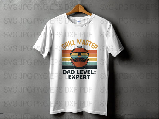 Grill Master Dad Level Expert T-Shirt, Vintage Graphic BBQ Tee, Father's Day Gift Idea