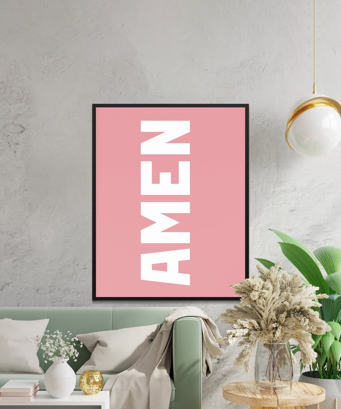 Modern Pink 'Amen' Wall Art Print, Minimalist Religious Home Decor Poster, Contemporary Typography Design for Living Room or Office