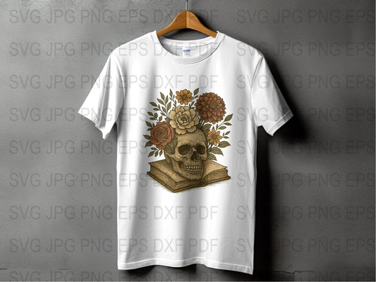 Skull and Floral Design T-Shirt, Vintage Style Graphic Tee, Unisex Cotton Shirt, Gothic Fashion Top