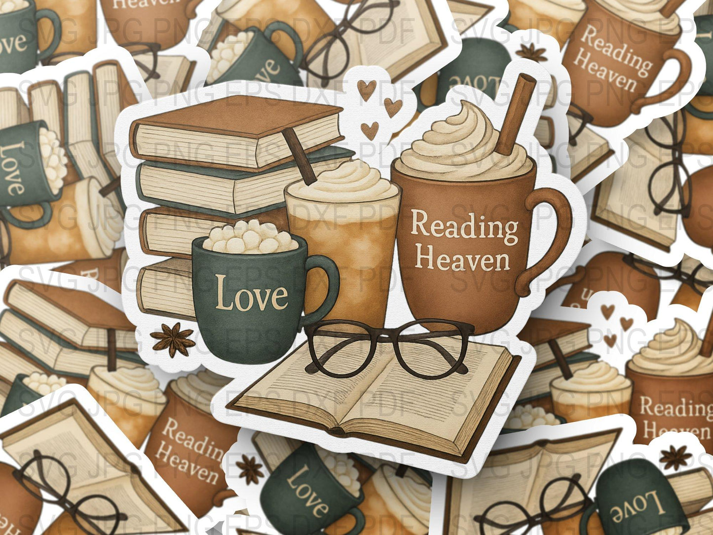 Book Lover Coffee Mug Stickers, Reading Heaven, Love Books Decal Pack, Cute Stationery for Readers and Writers