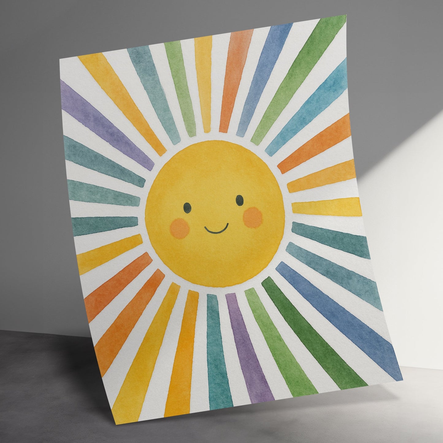 Colorful Sun Art Print, Smiling Sun Nursery Decor, Rainbow Sunbeam Wall Art, Bright Playroom Decoration, Cheerful Kids Room Poster