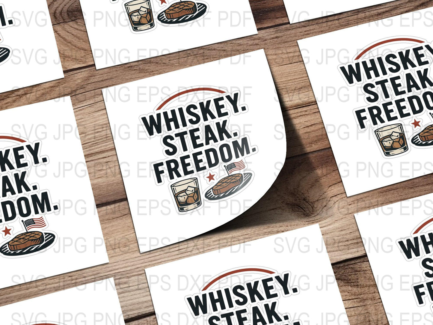 Whiskey Steak Freedom Stickers, Patriotic Vinyl Decals, BBQ Lover Gifts, Party Favors, 4th of July Accessories
