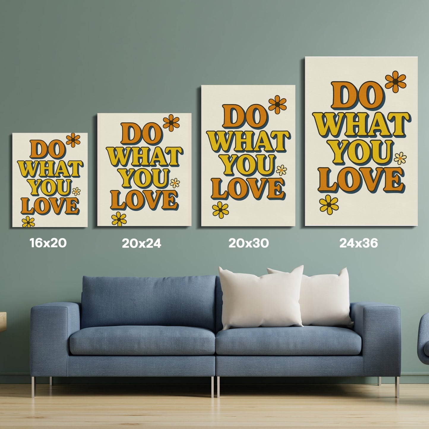 Inspirational Quote Wall Art Canvas Set, Do What You Love, Home Decor, Living Room Wall, Flower Accents, Multiple Sizes 16x20 to 24x36