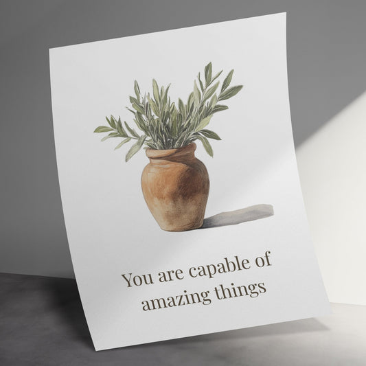 Inspirational Quote Card with Plant Illustration, Encouragement Greeting Card, Watercolor Pot and Plant Design, Motivational Gift Idea