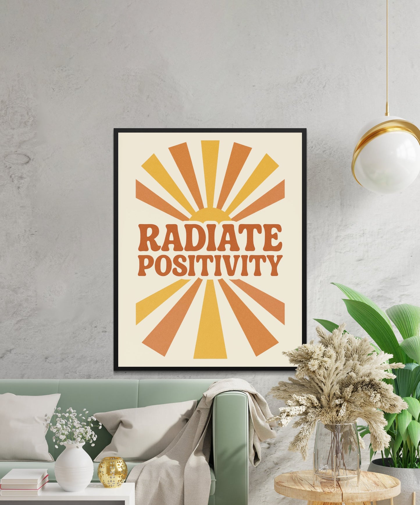 Radiate Positivity Wall Art, Inspirational Quote Poster, Modern Home Decor, Sunshine Motivational Print, Living Room Artwork