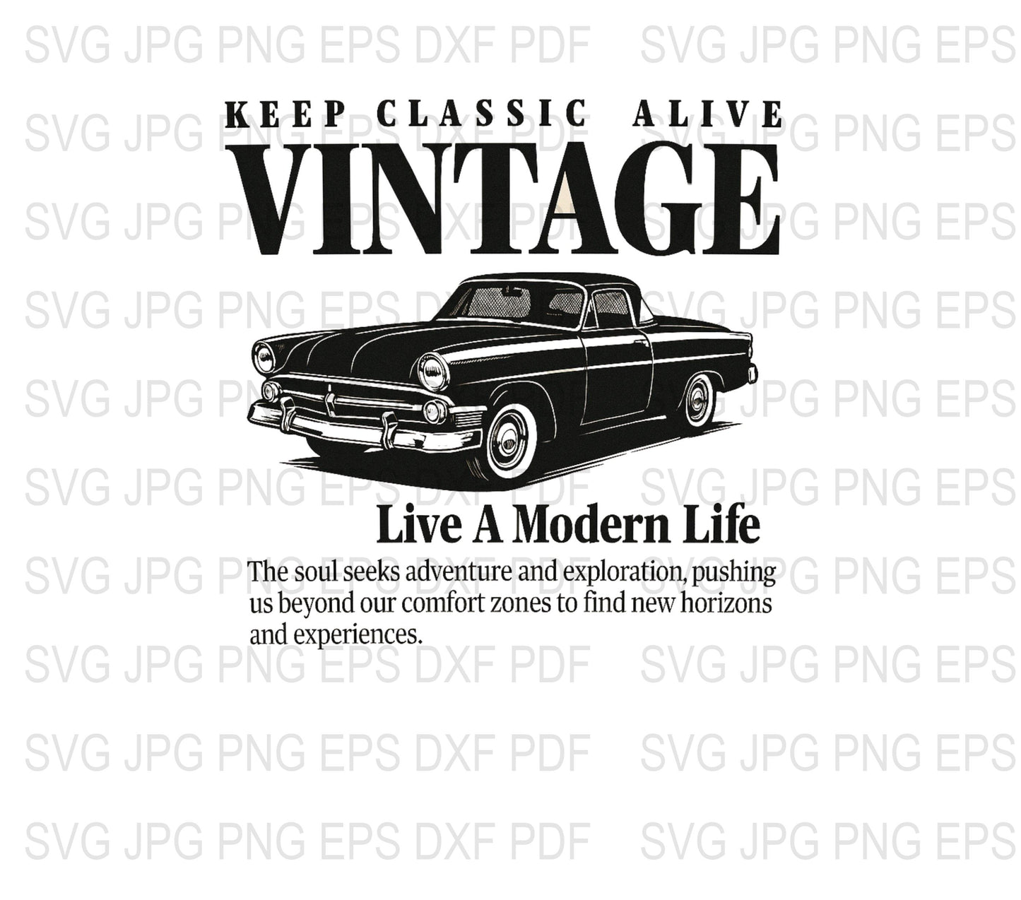 Vintage Classic Car SVG, PNG, EPS, DXF Files, Black Retro Car Digital Download, Crafting, T-Shirt Design, Decal Creation