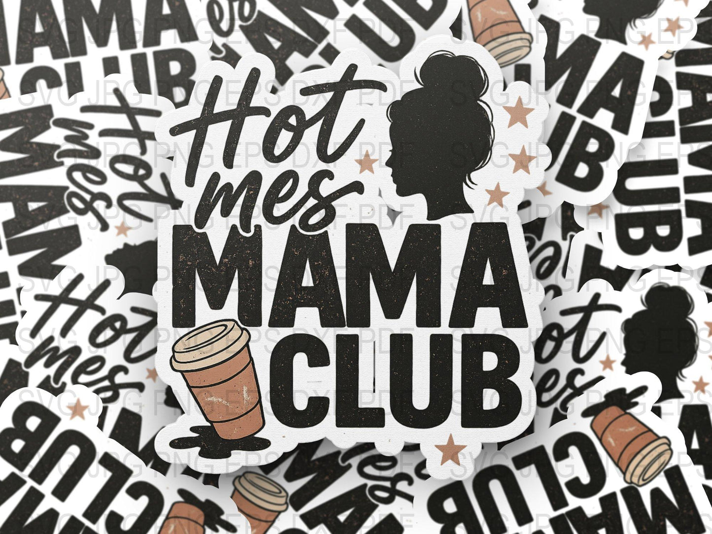 Hot Mess Mama Club Sticker, Coffee Cup Mom Life Decal, Funny Motherhood Laptop Stickers, Gift for Moms