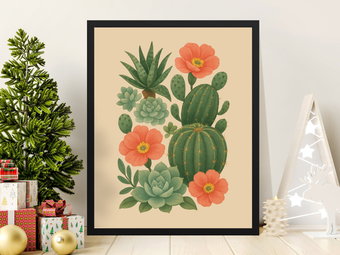 Botanical Cactus Art Print, Floral Succulent Wall Decor, Vintage Inspired Home Decoration, Gift Idea