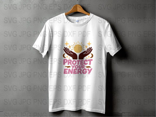 Protect Your Energy T-Shirt, Spiritual Hands Graphic Tee, Positive Vibes, Unisex White Shirt