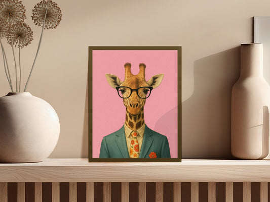 Quirky Giraffe in Suit Art Print, Colorful Office Decor, Whimsical Wall Art, Unique Animal Illustration, Home Decor Gift
