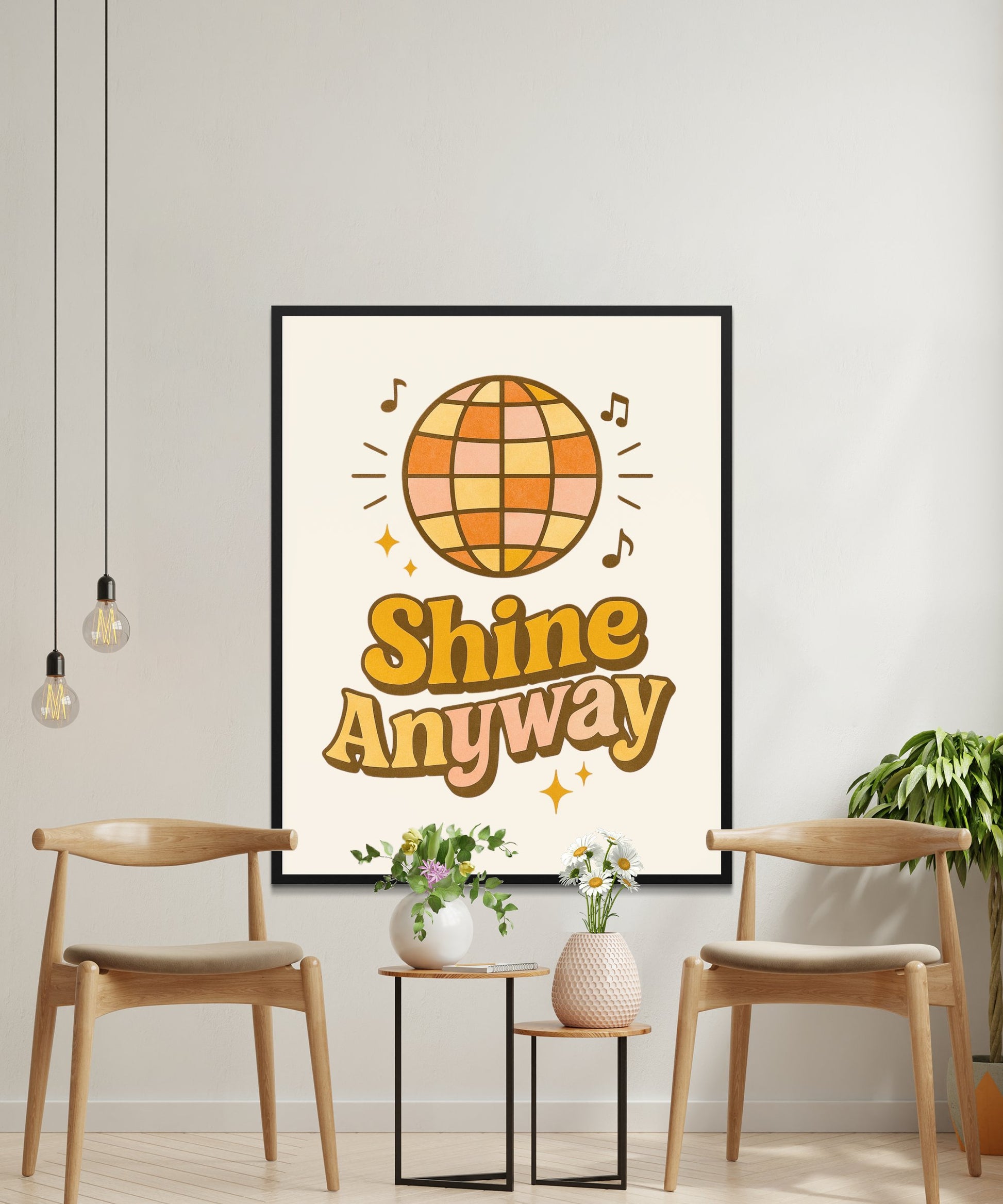 Shine Anyway Motivational Poster, Retro Disco Ball Print, Vintage Style Wall Art, Music Themed Decor, Inspirational Quote
