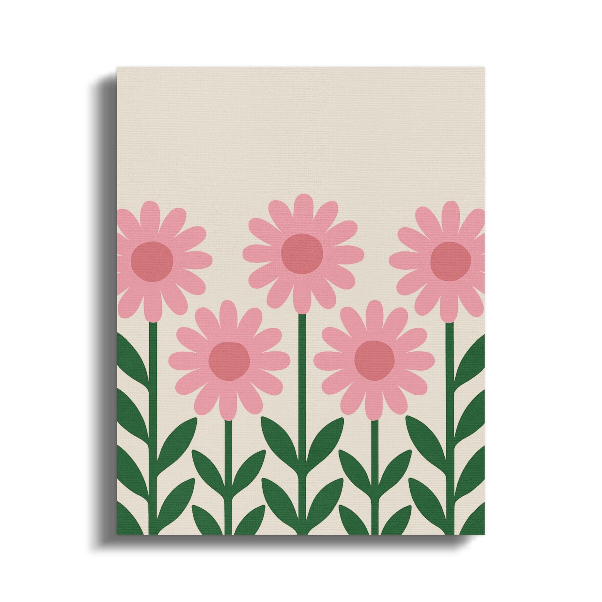 Pink Daisy Canvas Art, Floral Wall Decor, Nursery Flowers Painting, Modern Home Decoration
