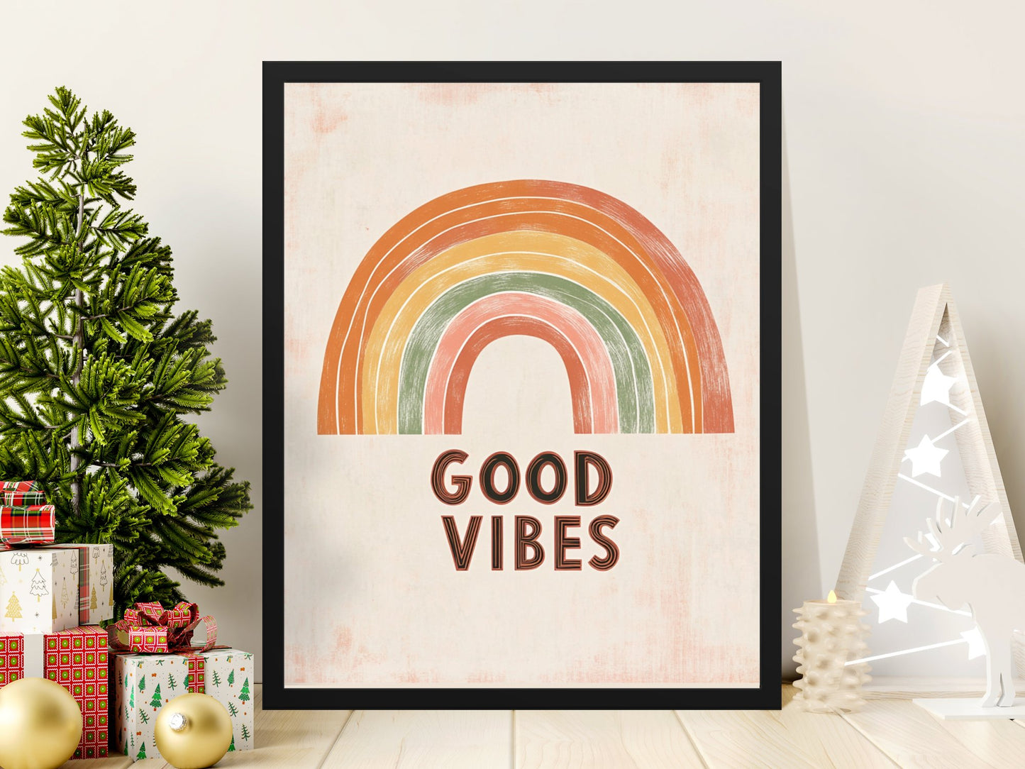Good Vibes Rainbow Poster, Colorful Wall Art, Modern Home Decor, Boho Style Print, Inspirational Quote