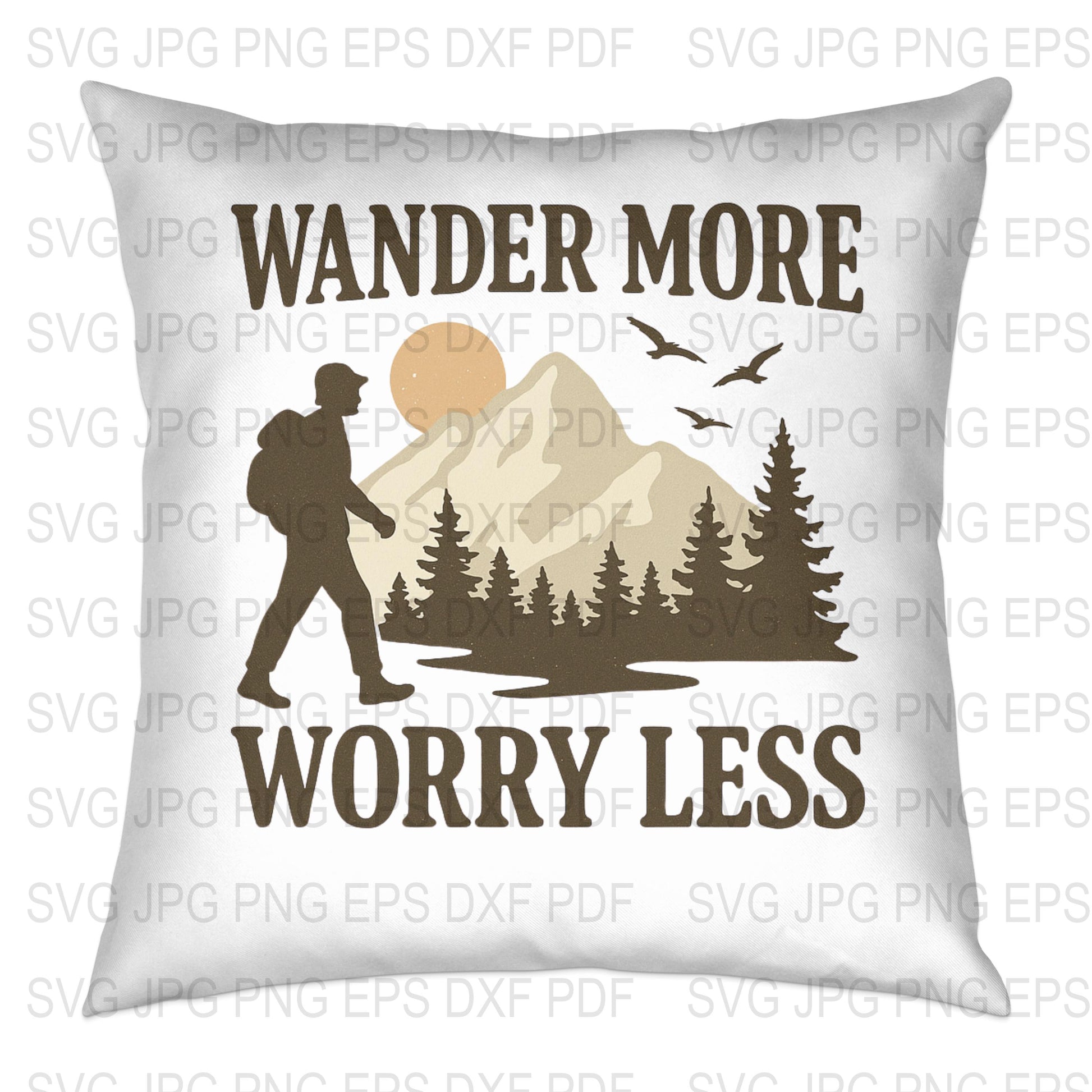 Wander More Worry Less Pillow Cover, Outdoor Adventure Throw Pillow, Hiking Decorative Cushion, Nature Inspired Home Decor, Forest Scene
