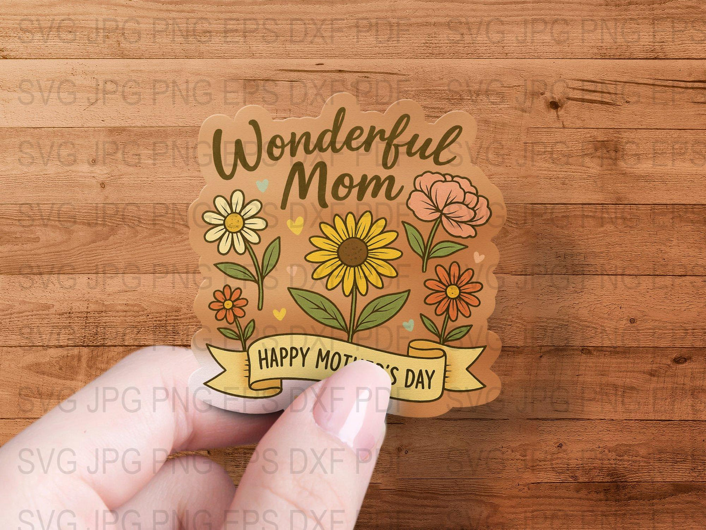 Wonderful Mom Mother's Day Card, Floral Greeting, Happy Mother's Day Gift, Printable SVG