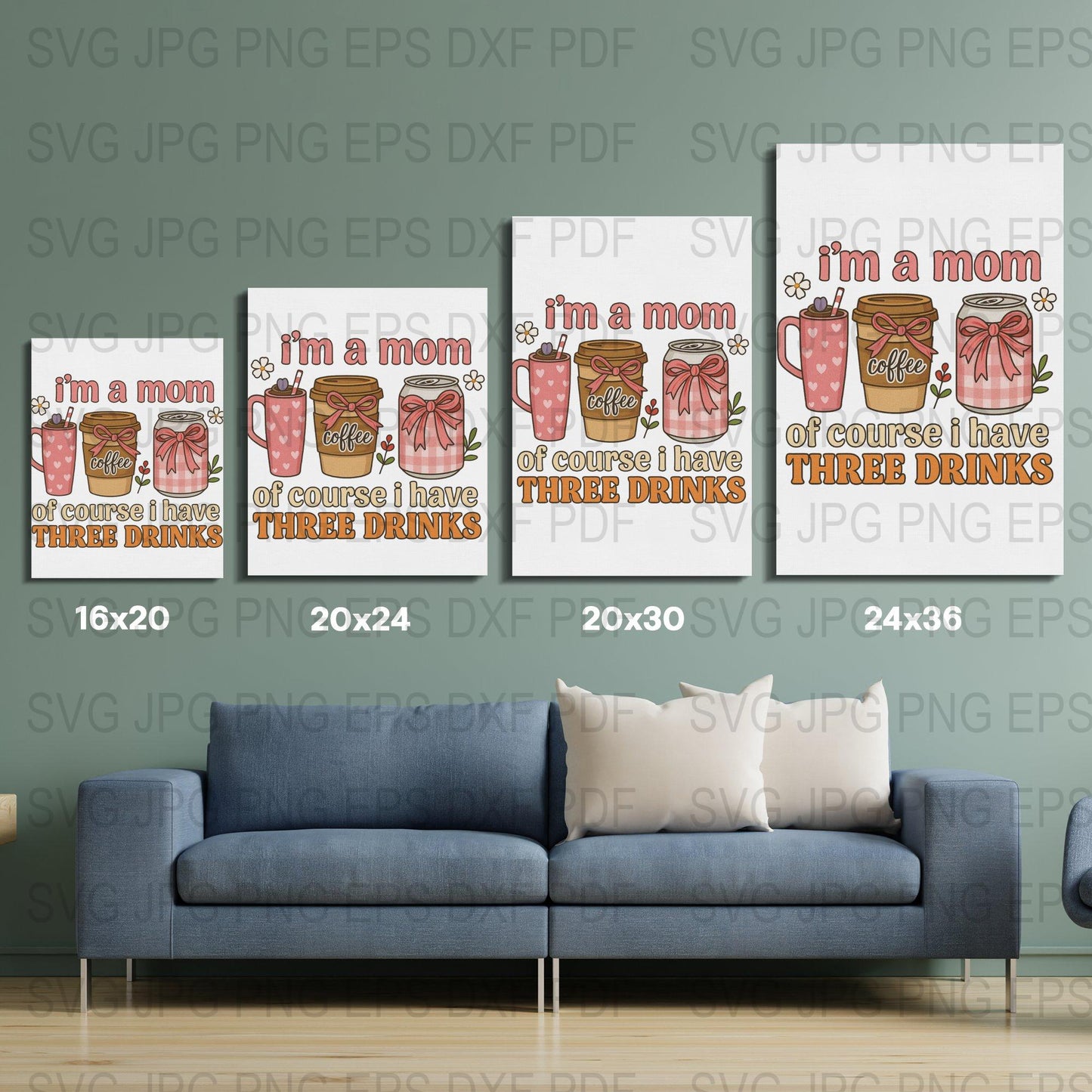 Funny Mom SVG Bundle, I'm a Mom, Of Course I Have Three Drinks, Digital Download Files for Cricut, SVG, PNG, EPS, DXF Formats
