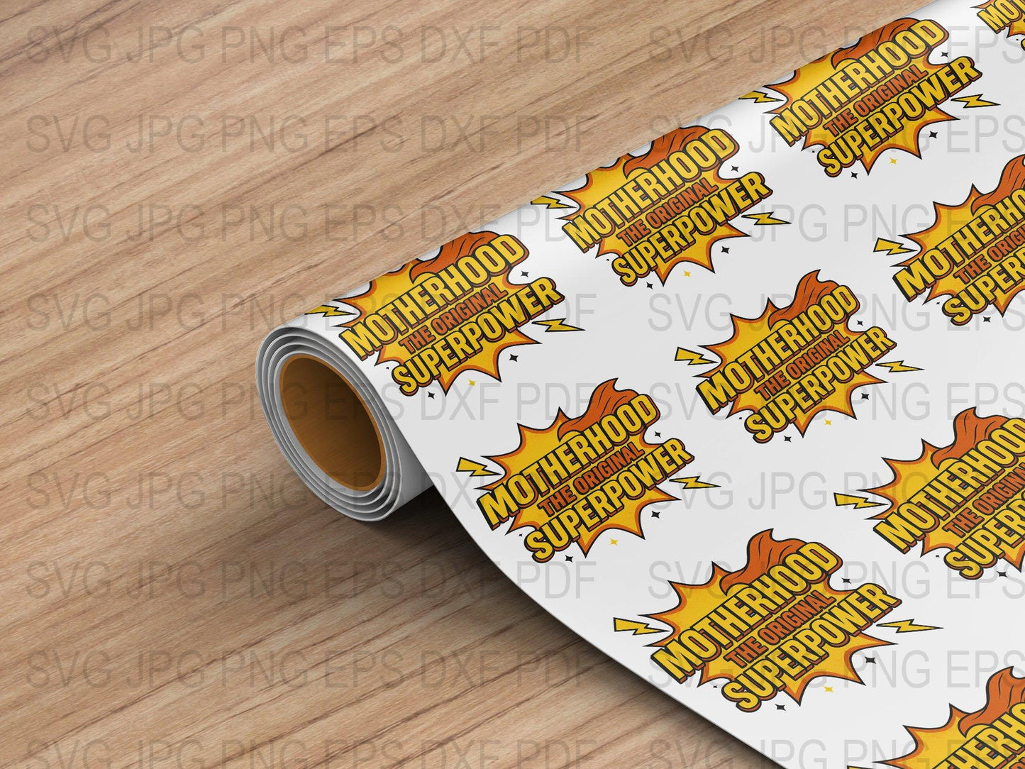 Motherhood Superpower Vinyl Decal Sticker Roll, Custom DIY Gift Wrap, Orange and White Craft Supplies