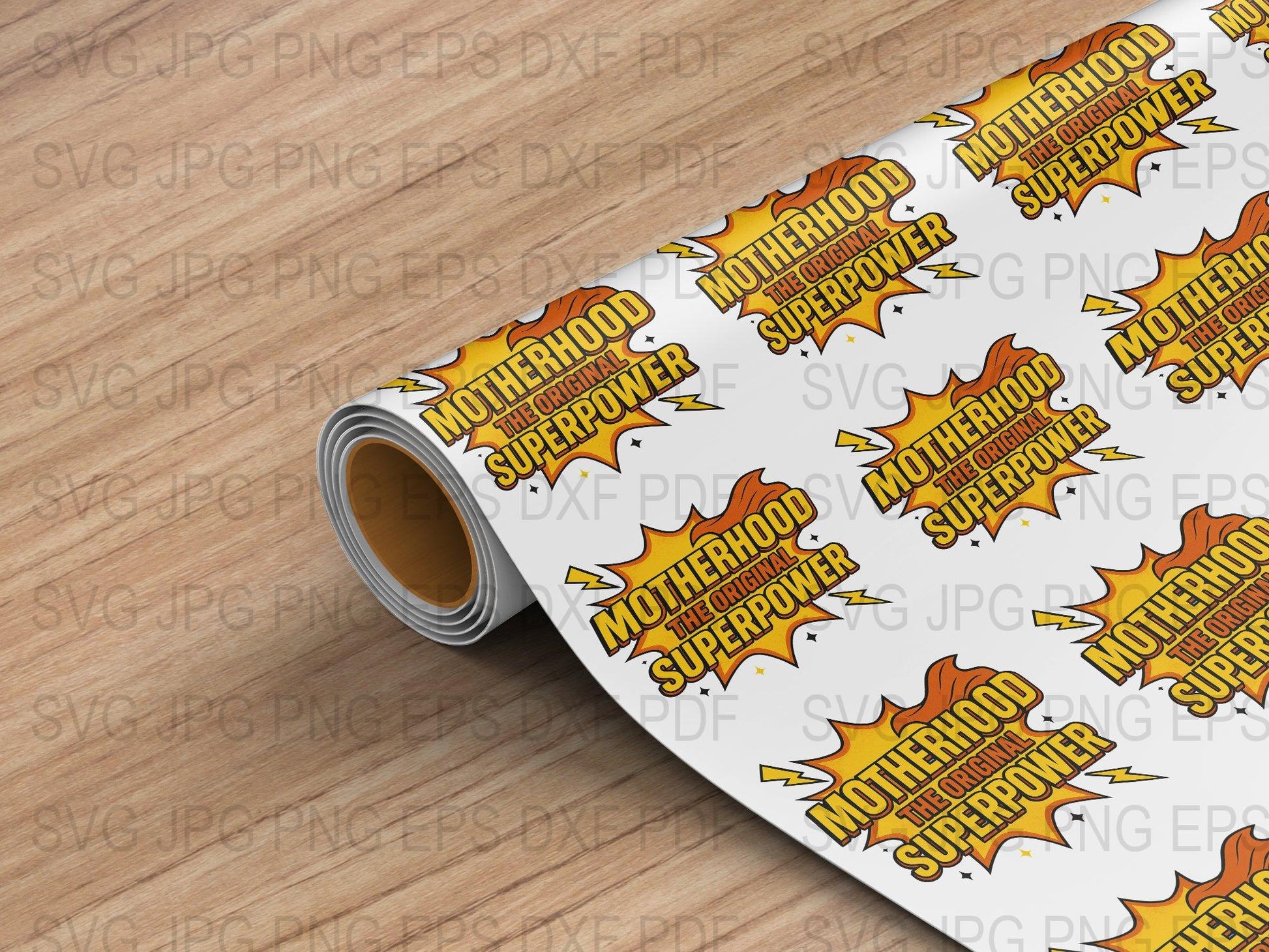 Motherhood Superpower Vinyl Decal Sticker Roll, Custom DIY Gift Wrap, Orange and White Craft Supplies