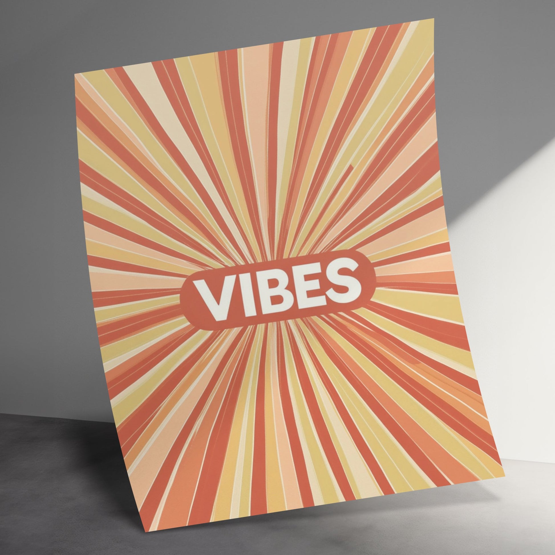 Retro Vibes Poster, Orange Yellow Gradient Sunburst, Vintage Style Wall Art, Home Decor, Office Decor, Aesthetic Design, Bold Typography