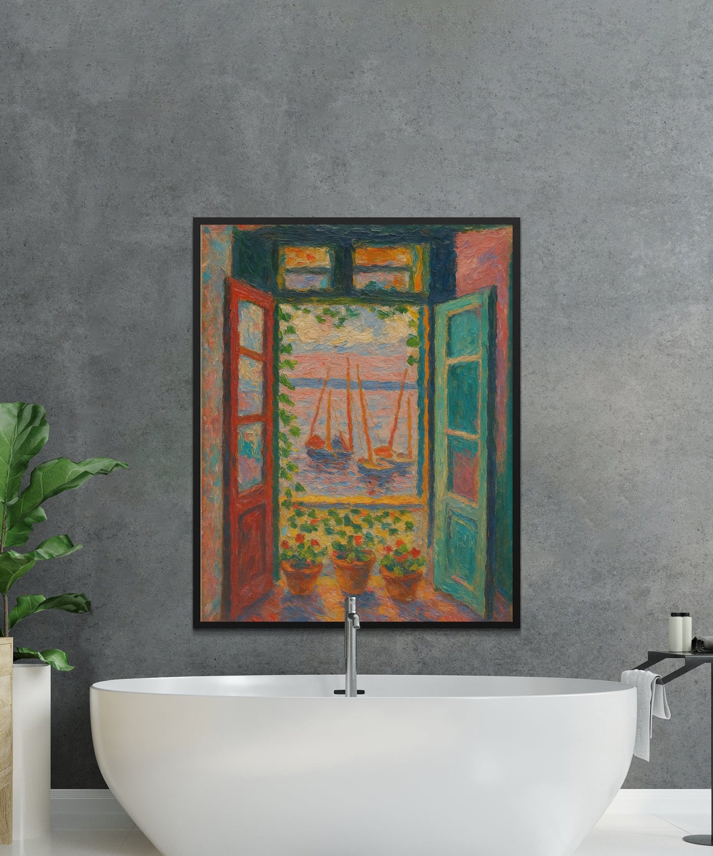 Colorful Abstract Window Painting, Modern Wall Art, Vibrant Home Decor, Canvas Print, Living Room Artwork, Original Style