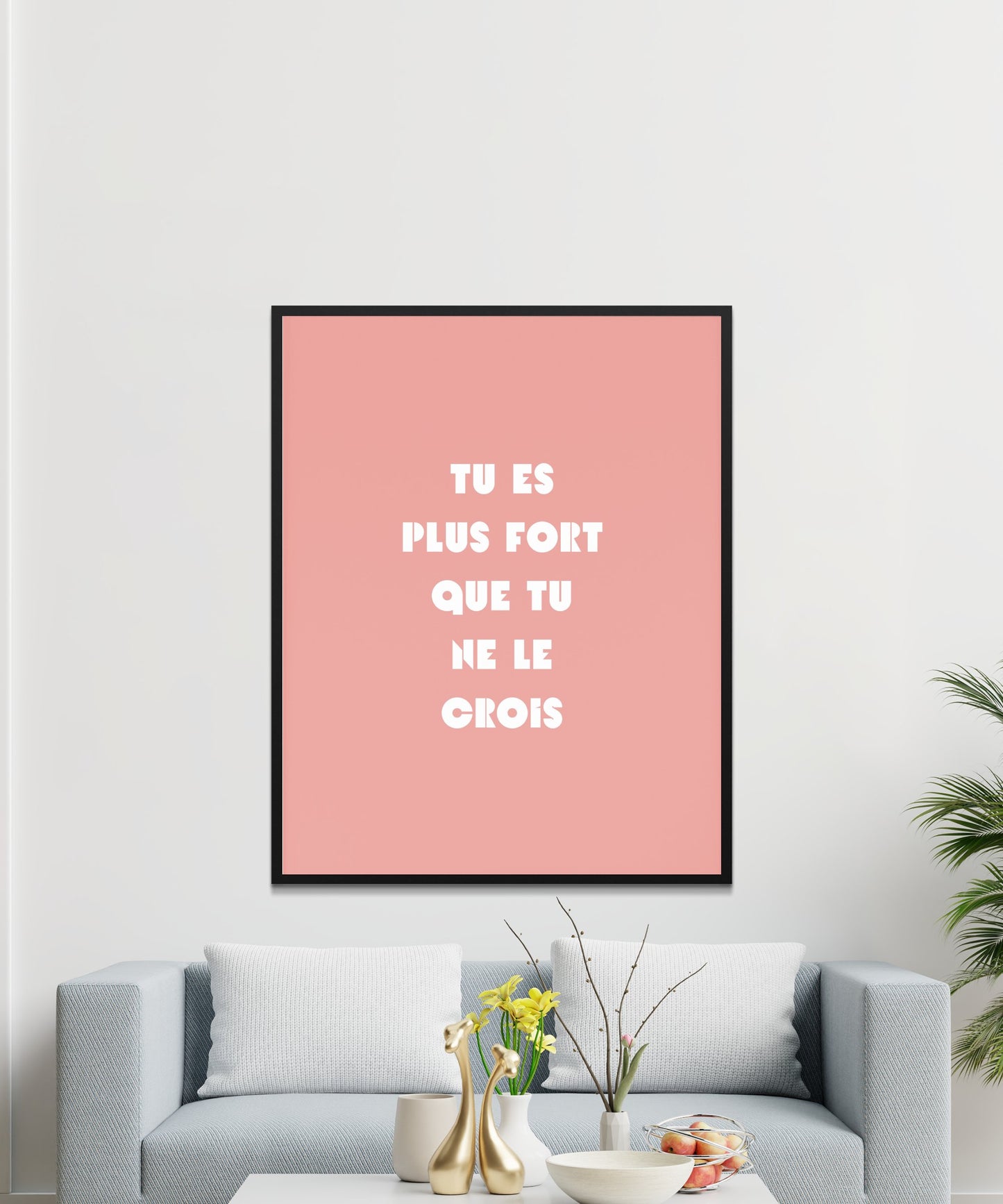 Inspirational French Quote Wall Art, Modern Living Room Decor, Pink and Black Framed Poster