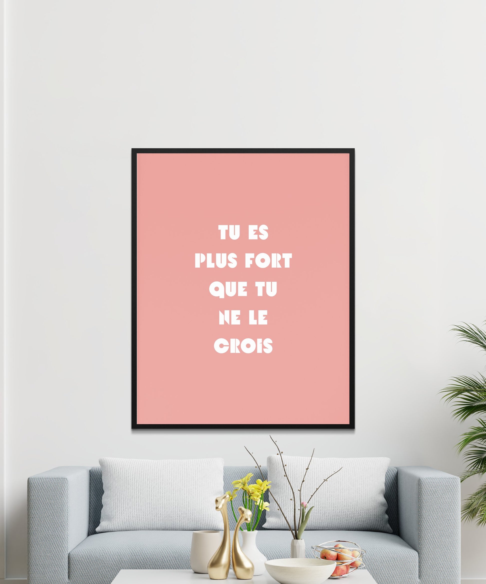 Inspirational French Quote Wall Art, Modern Living Room Decor, Pink and Black Framed Poster