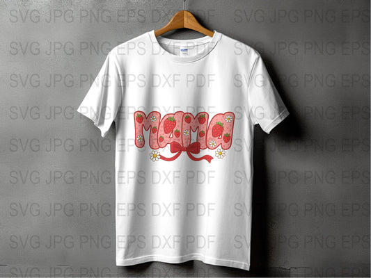 Floral Mama T-Shirt, Strawberry Mom Tee, Mother's Day Gift, Women's Spring Fashion, Casual Wear