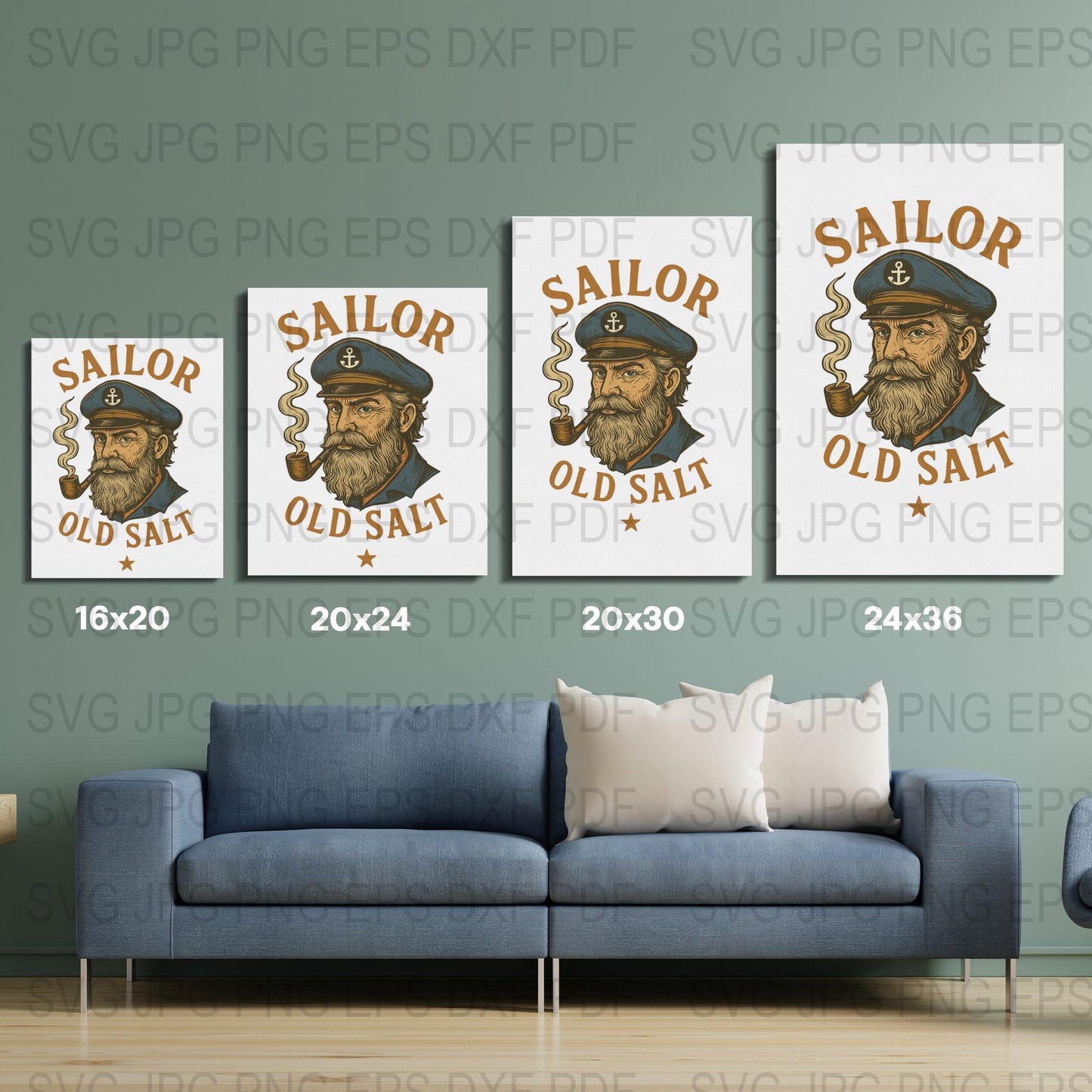 Vintage Sailor Old Salt Poster Set, Nautical Beard Man Art, Maritime Decor, Retro Naval Prints, Multiple Sizes Available