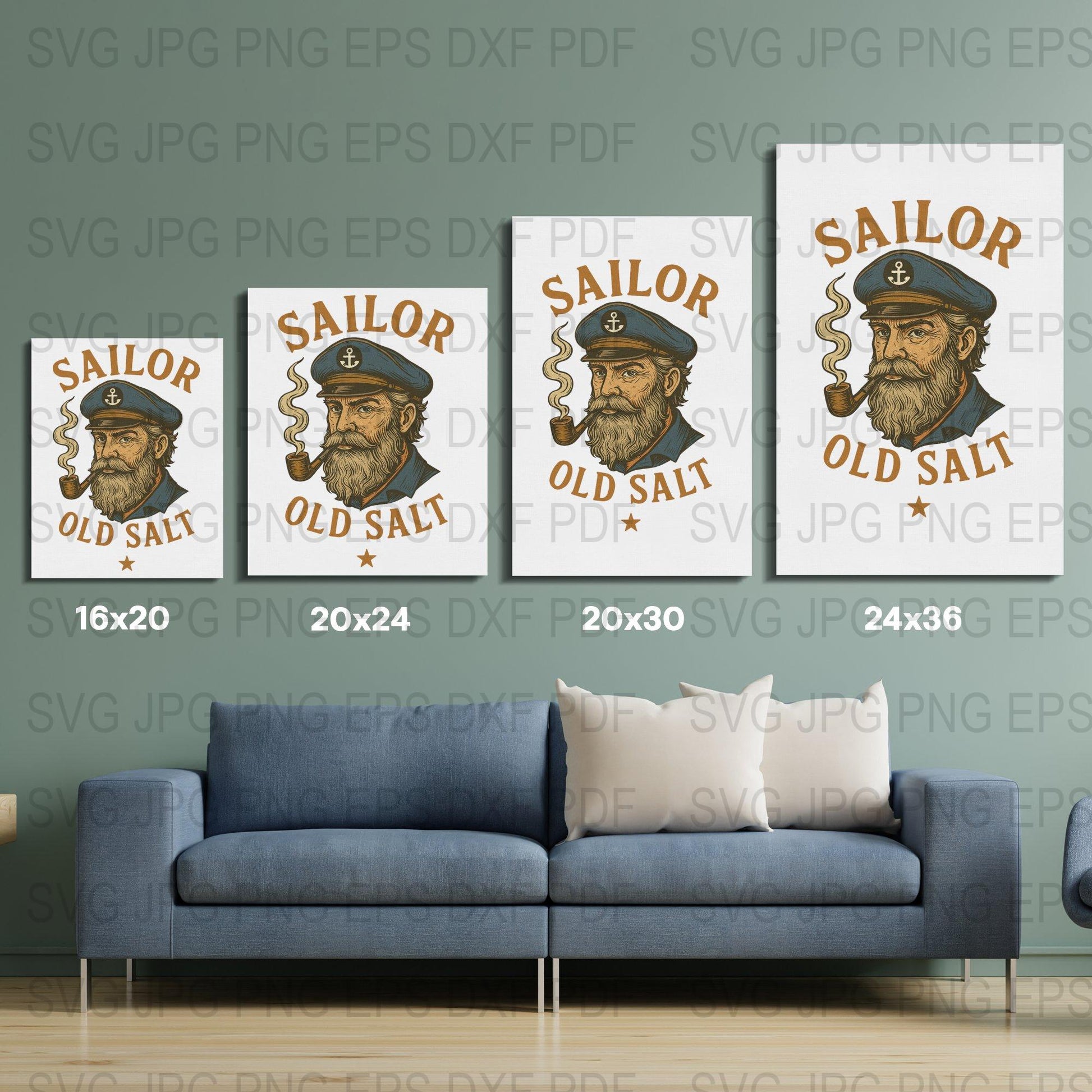 Vintage Sailor Old Salt Poster Set, Nautical Beard Man Art, Maritime Decor, Retro Naval Prints, Multiple Sizes Available
