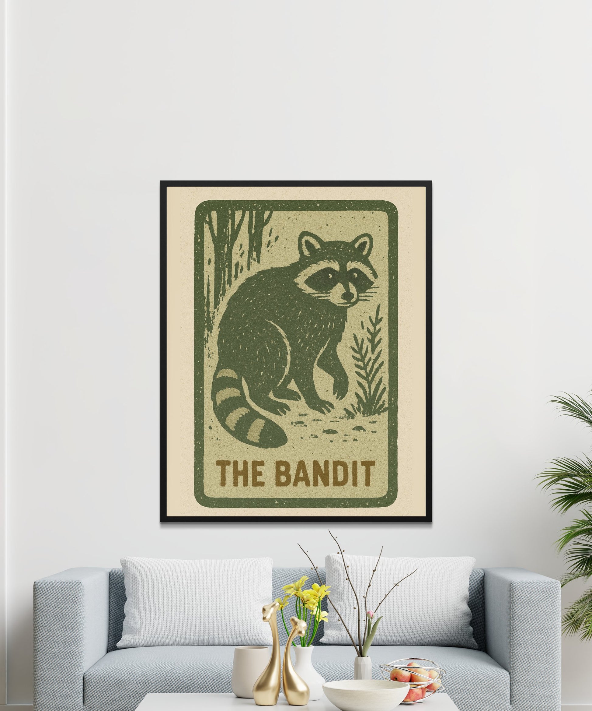 Vintage Raccoon Art Print, Rustic Wall Decor, Nature Inspired, The Bandit, Living Room Wall Art, Unique Home Decoration, Gift Idea