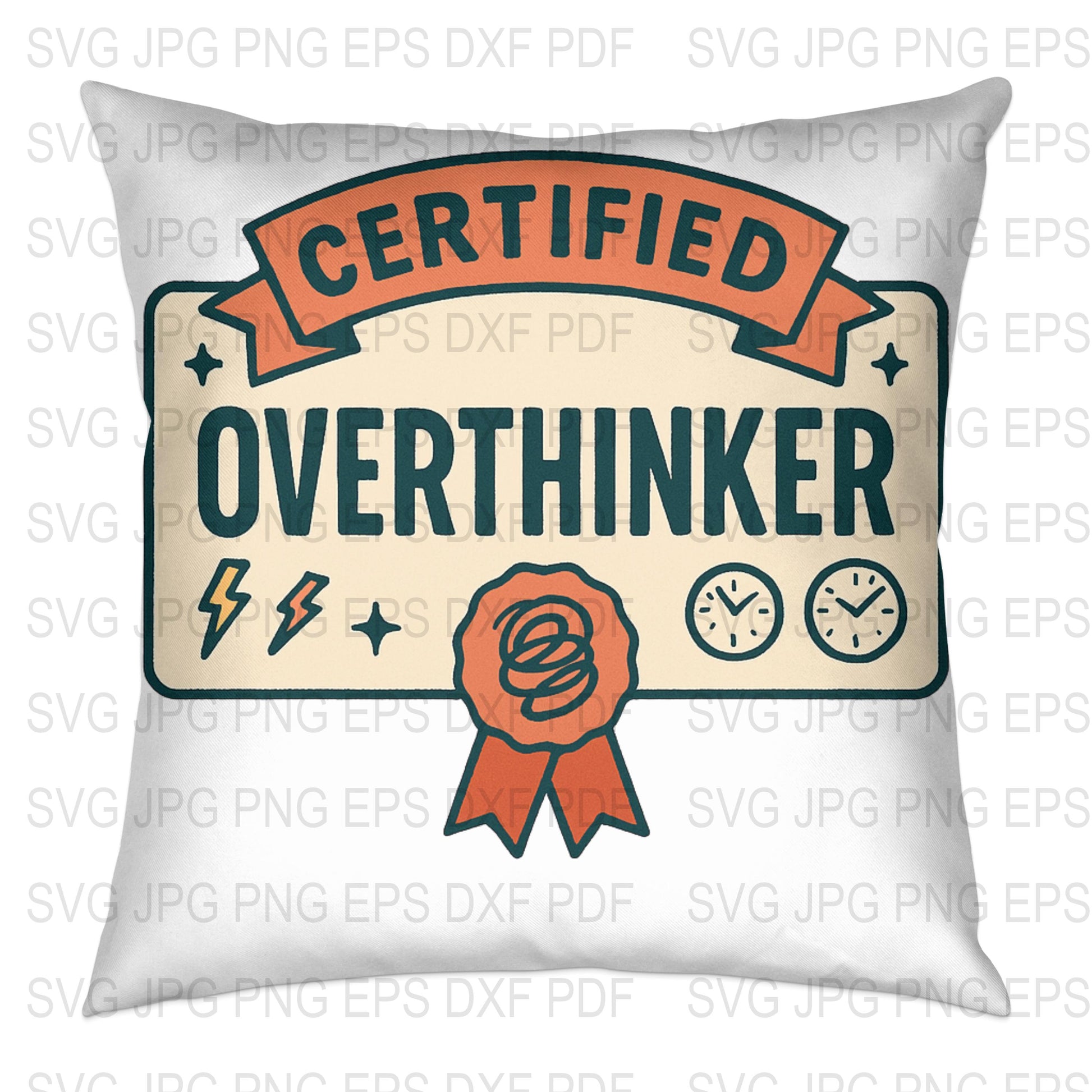Certified Overthinker Throw Pillow, Vintage Style Graphic Cushion, Decorative Home Accessory, Unique Gift Idea