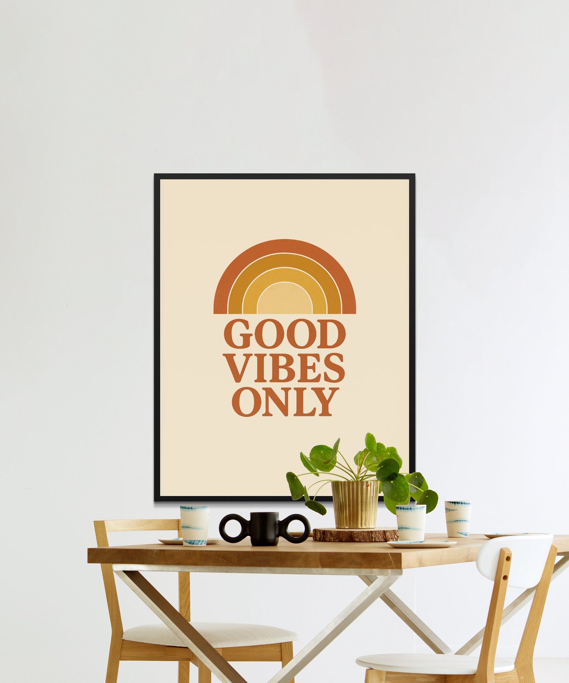 Modern Good Vibes Only Wall Art Print, Minimalist Rainbow Poster, Home Decor, Living Room Artwork, Inspirational Quote Decor