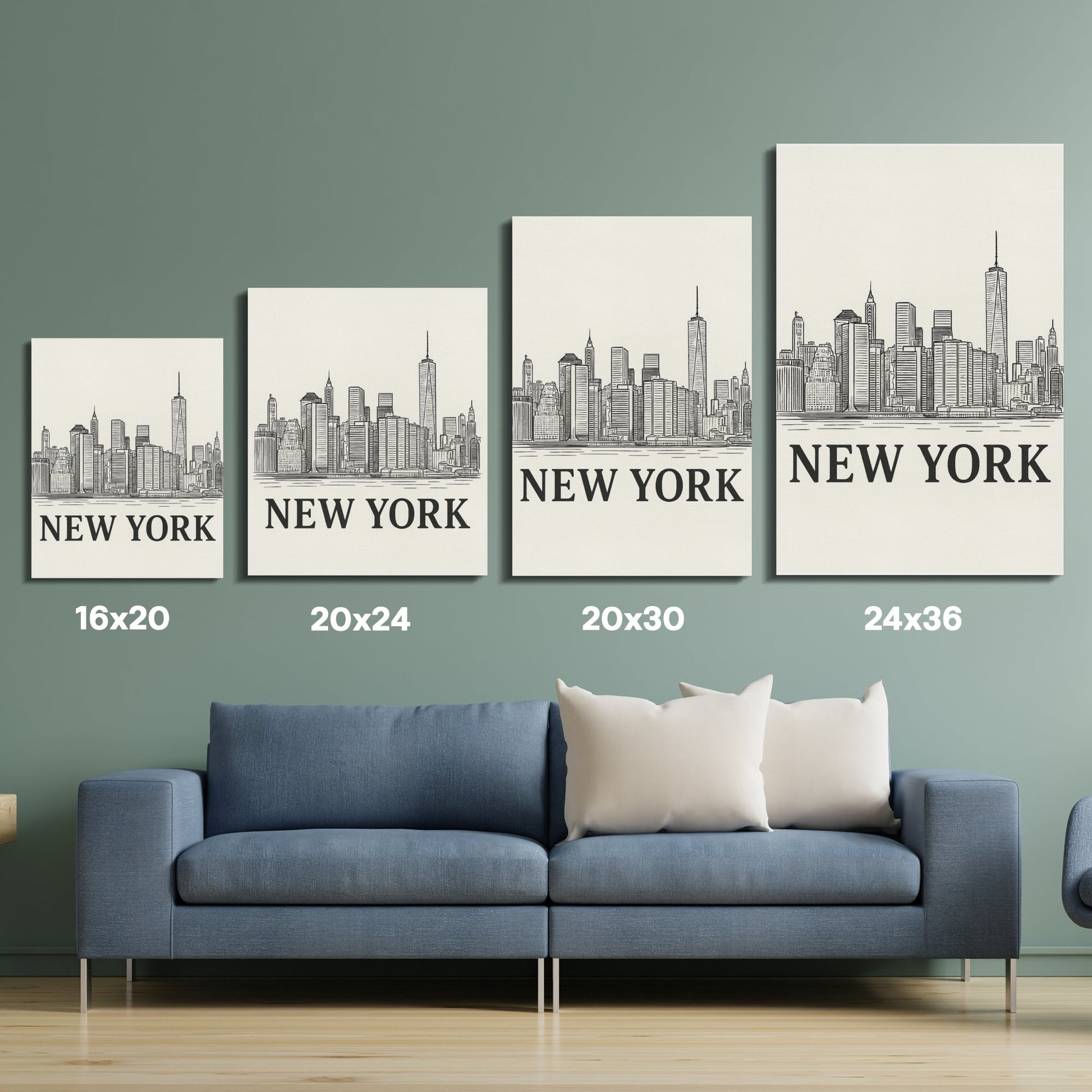 New York City Skyline Wall Art Set, Modern Urban Canvas Prints, Home Decor Panels