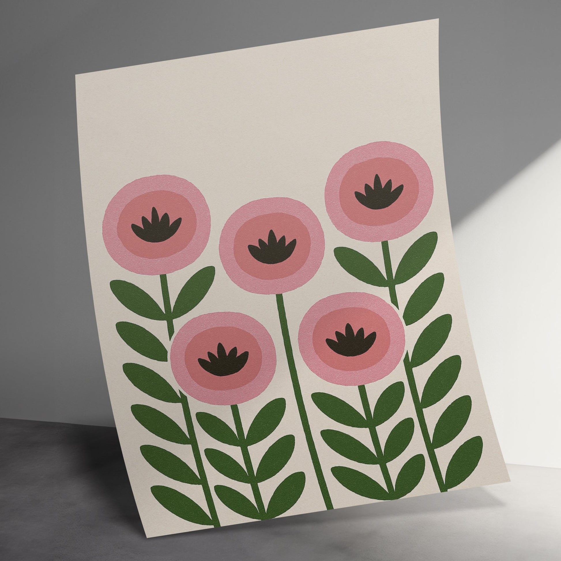 Floral Art Print, Pink and Green Modern Wall Decor, Abstract Flower Illustration, Home Decor