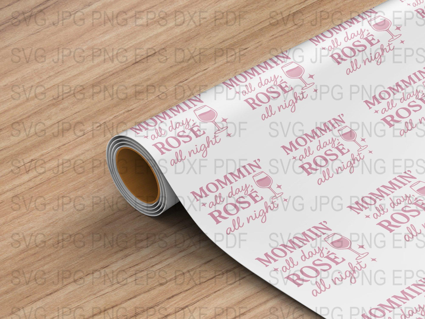 Mother's Day Gift Wrap, Rose Pattern Paper, Mom Love Heart, Pink and White