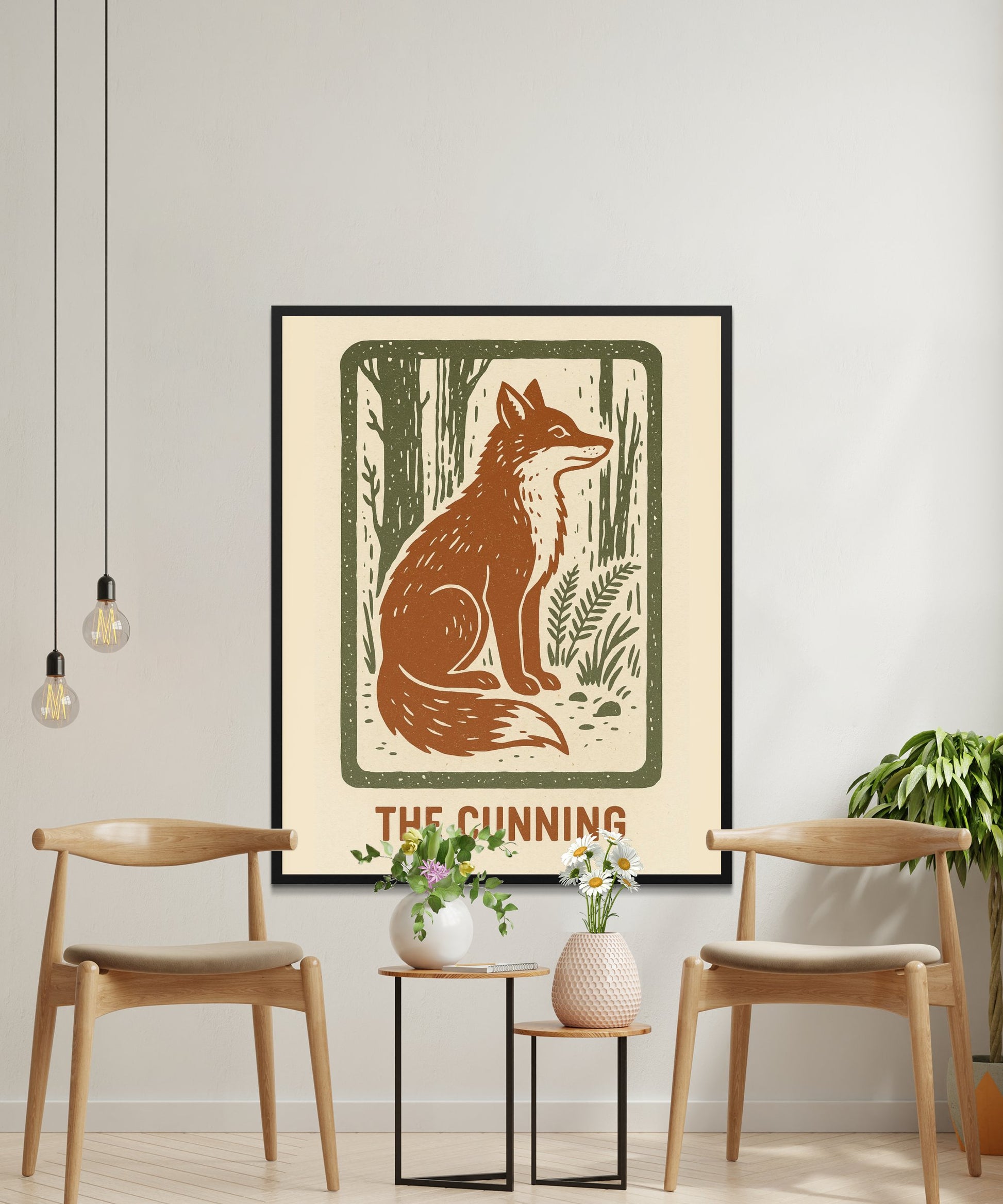 Vintage Fox Art Print, Rustic Forest Animal Wall Decor, Woodland Nursery, Nature Inspired Home Decoration